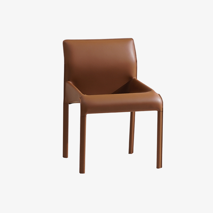 Italian Minimalist Saddle Leather Upholstered Curved Backrest Dining Chair