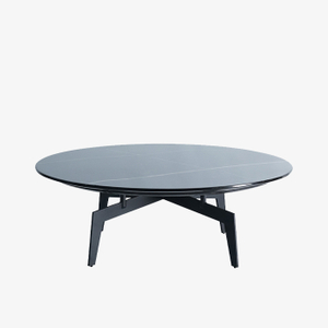 Midcentury Modern Black Marble Round Coffee Table For Living Room