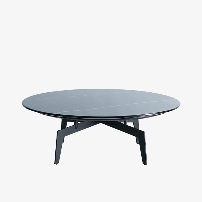 Midcentury Modern Black Marble Round Coffee Table For Living Room