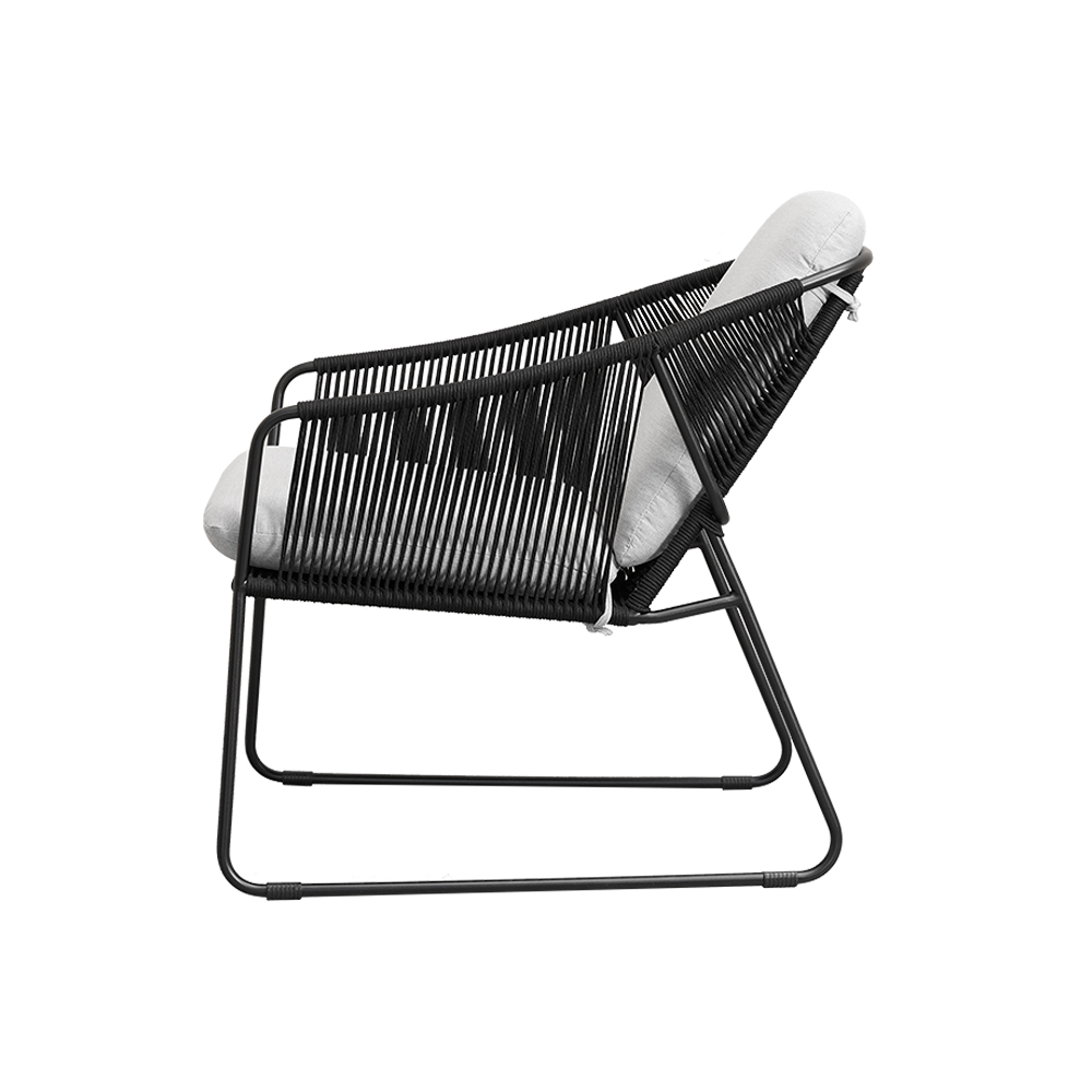 Modern Waterproof Black Metal Weave Lounge Chair Cushion Removable