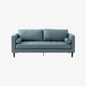 Blue Modern Leather 2 Seat Sofa with Pillows for Living Room