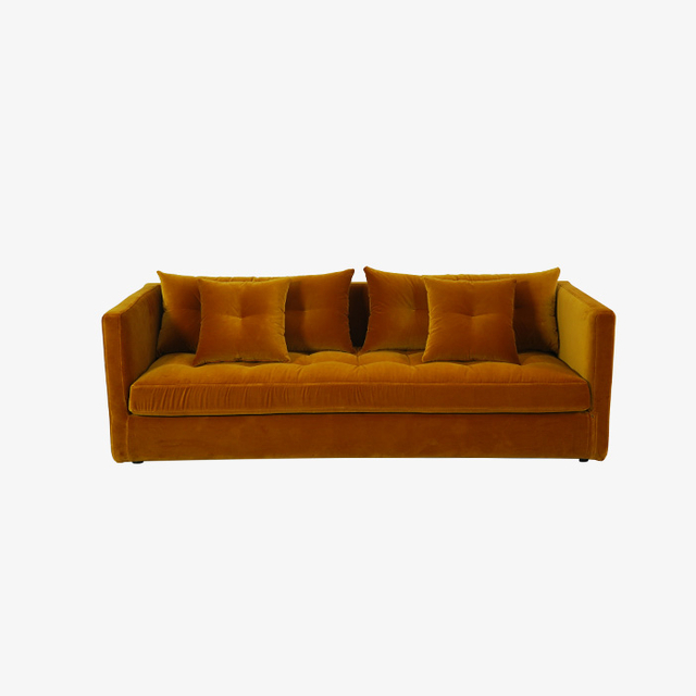 Modern Orange Velvet Loveseat Sofa 3 Seater For Living Room Furniture