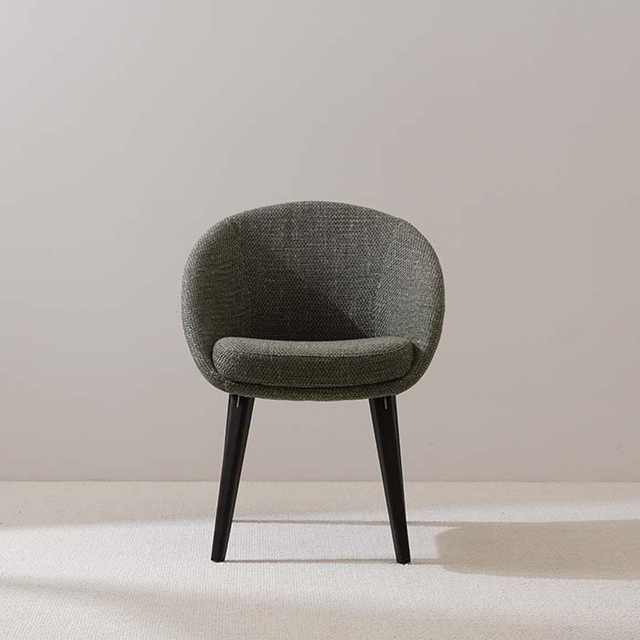 Modern Green Upholstered Linen Cushioned Dining Chair with Armrest