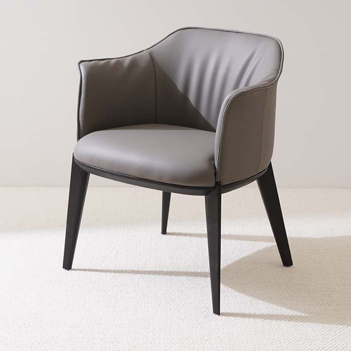 Modern Upholstered Velvet&Leather Dining Armchair with Wood Legs