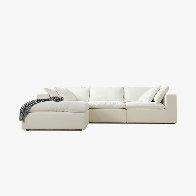 Modern White 4-Piece Sectional Sofa with Down Filled Pillows/Cushions Comfortable Sofa