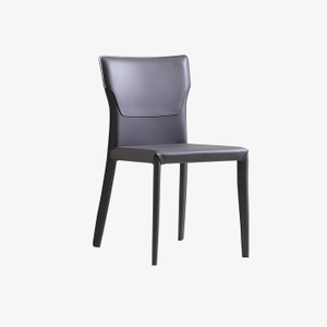 Minimalist Blue Saddle Leather Upholstered Armless Dining Chair with Metal Legs
