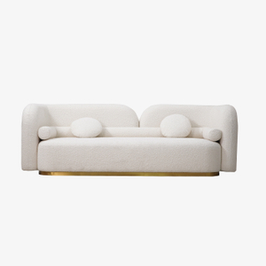 Modern White Three-seater Boucle Curved Upholstered Sofa 