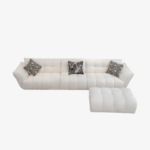 Modern White Sectional Sofa Set with Ruched Upholstery