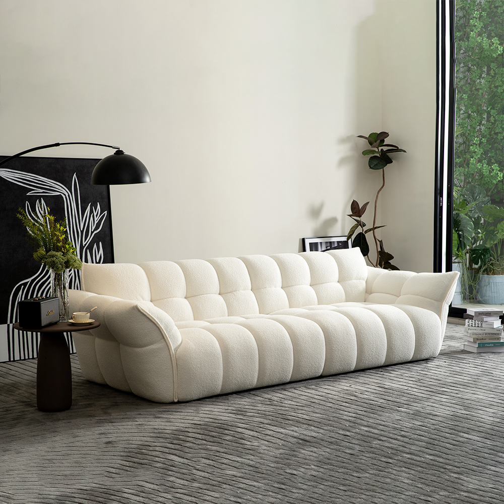 Modern White Sectional Sofa Set with Ruched Upholstery