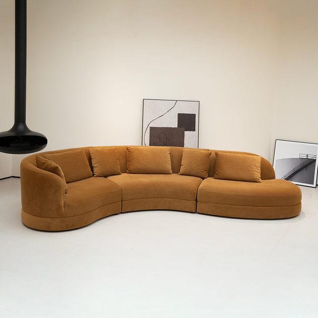 Modern Contemporary Chenille Fabric Curved Sectional Sofa Couch Three Seater for Living Room