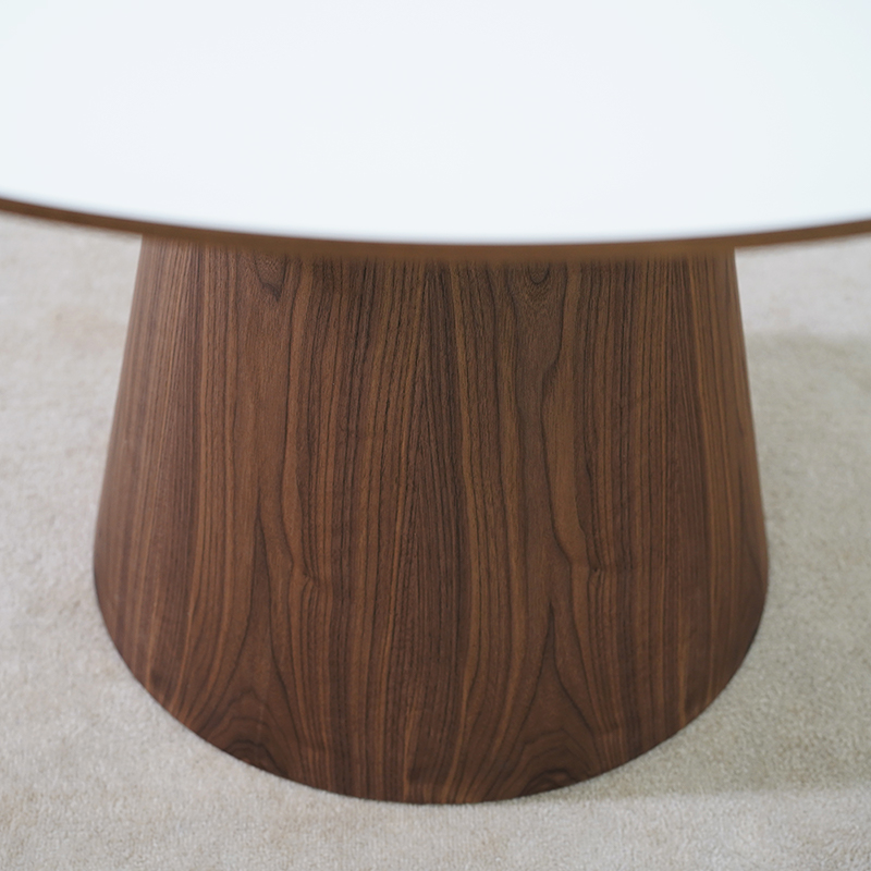 Modern Round Marble Top Dining Table with Walnut Veneer Base for Dining Room