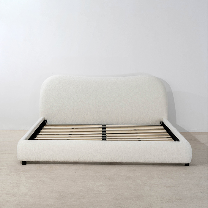 Minimalism White Ear Shape King Size Bed Frame with Headboard