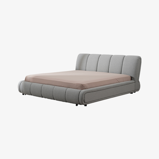 Modern Upholstered Platform Bed in Gray with Wood Frame
