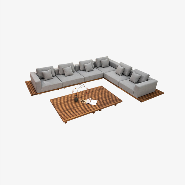 Modern Outdoor Teak Modular Sectional Sofa Set