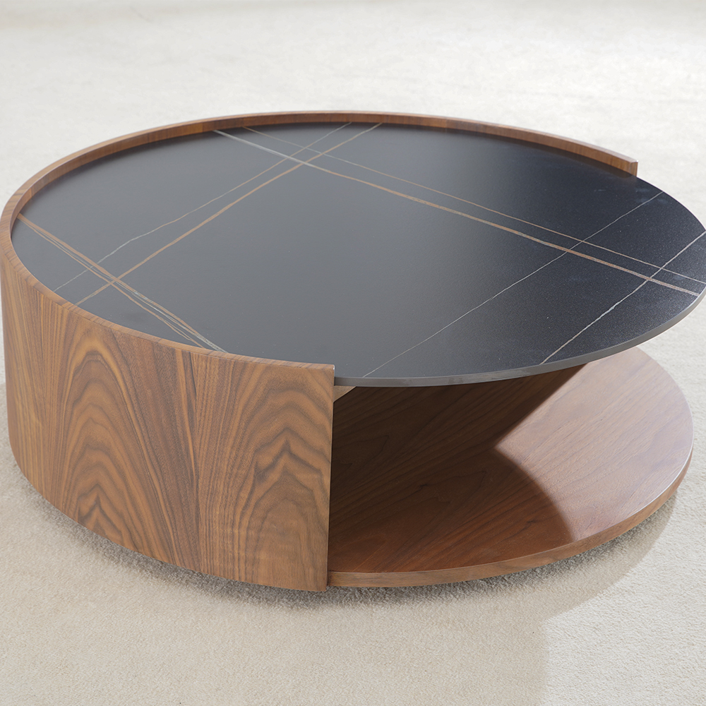 Mid Modern Round Walnut Coffee Table for Living Room