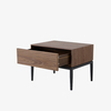 Modern Walnut Veneer MDF Drawer Nightstand with Powder-coated Metal Legs