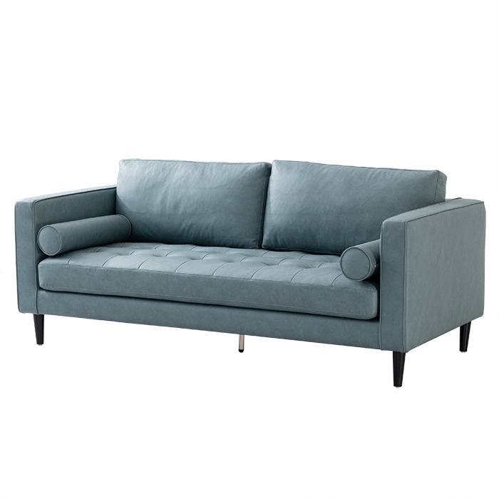 Blue Modern Leather 2 Seat Sofa with Pillows for Living Room