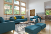 Living Room Furniture Blue Fabric Sofa Armchair Wood Legs Sofa