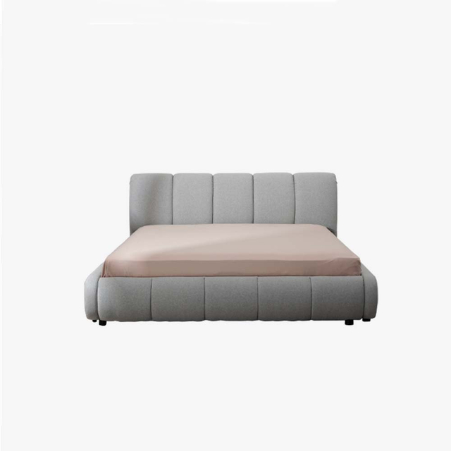 Modern Upholstered Platform Bed in Gray with Wood Frame