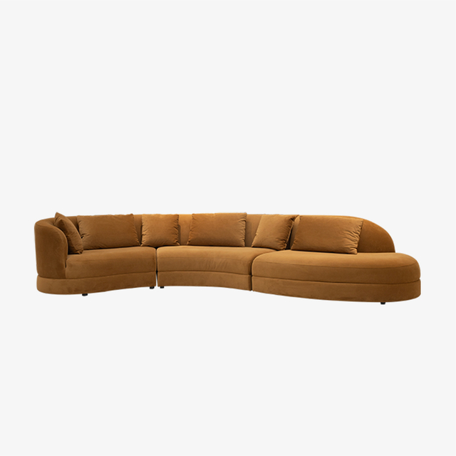 Modern Contemporary Chenille Fabric Curved Sectional Sofa Couch Three Seater for Living Room