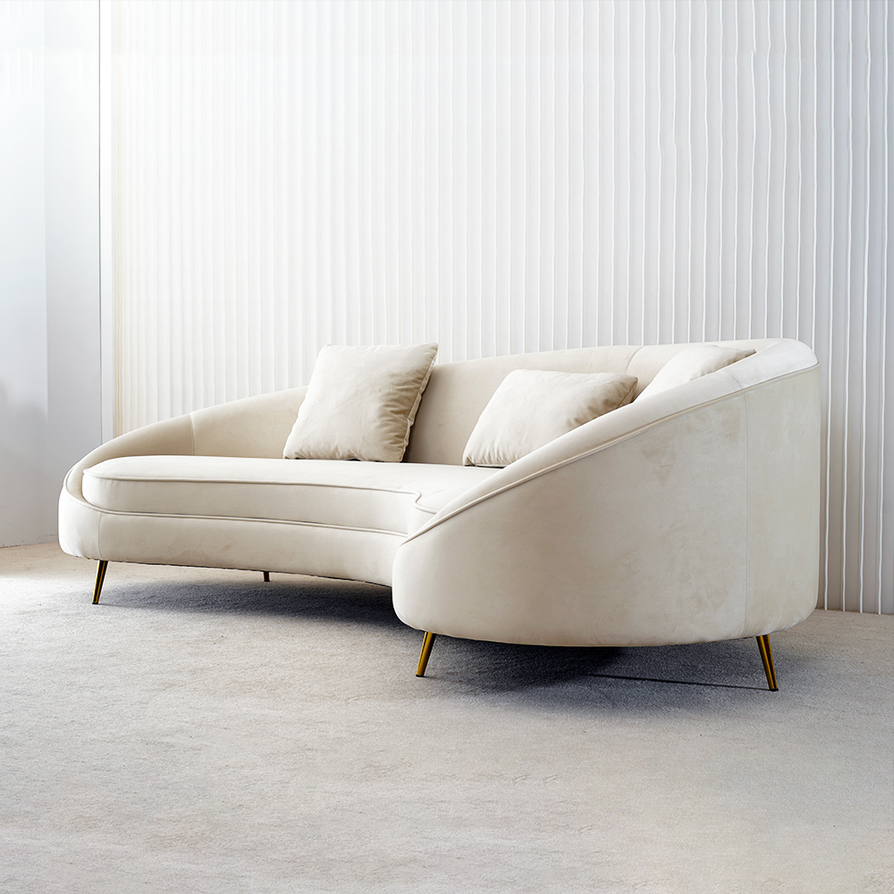 Modern Velvet Three-seater Upholstered Curved Sofa Couch 