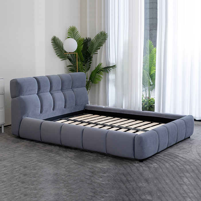 Velvet Block Twin Size Bed Upholstered Platform Bed