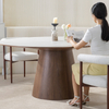 Modern Round Marble Top Dining Table with Walnut Veneer Base for Dining Room