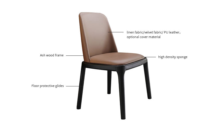 Nordic Style Dining Room Brown Leather Metal Dining Chair