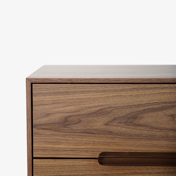 Modern Walnut Veneer MDF Drawer Nightstand with Powder-coated Metal Legs