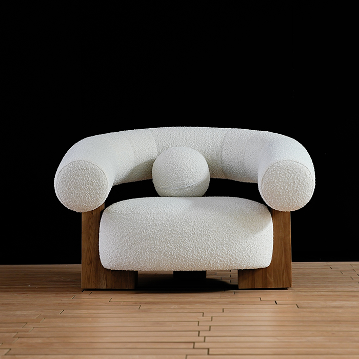 Modern Teddy Fleece Upholstered Armchair with Ottoman 