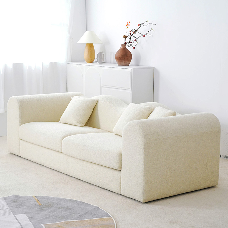 Luxury Wave Curved Two Seater Minimalist Teddy Fleece Sofa for Living Room