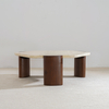 Natural Travertine Coffee Table with Walnut Wood Legs