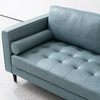 Blue Modern Leather 2 Seat Sofa with Pillows for Living Room