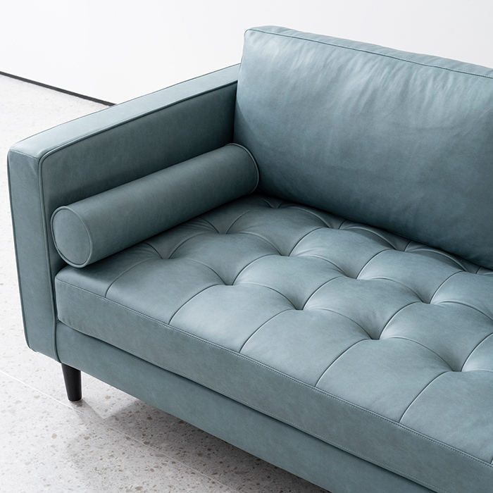 Blue Modern Leather 2 Seat Sofa with Pillows for Living Room