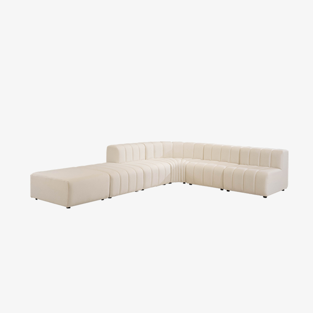 Outdoor Minimalist Modular Upholstered L-shaped Sectional Sofa with Ottoman
