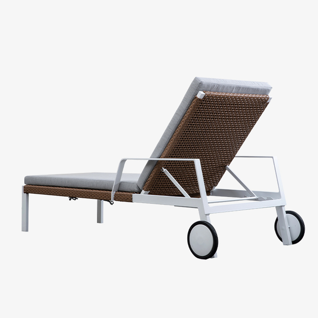 Outdoor Patio Adjustable Sun Lounger with Wheels