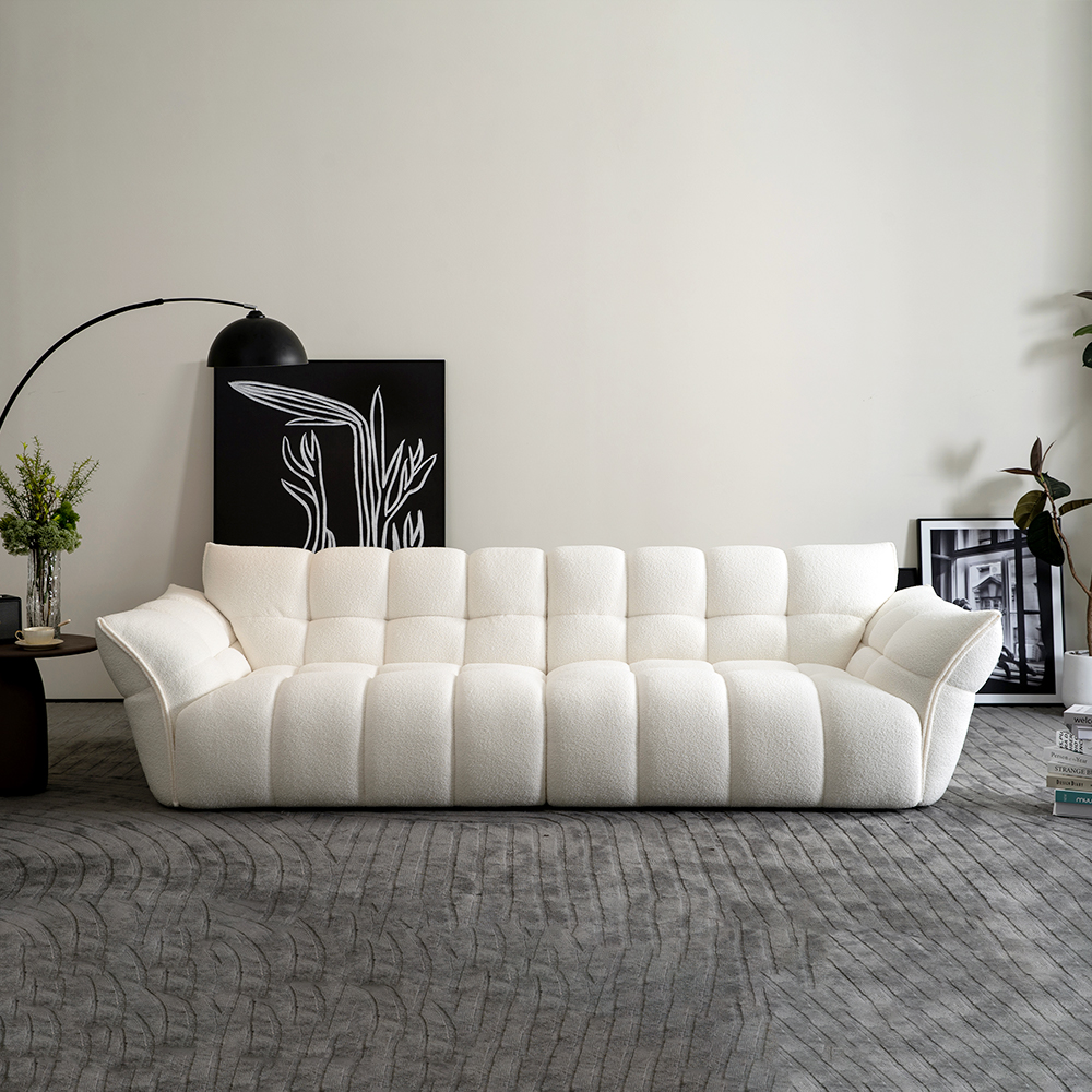 Modern White Sectional Sofa Set with Ruched Upholstery