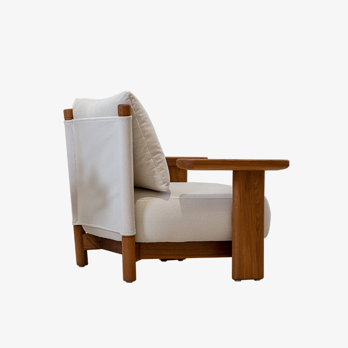 Modern Indoor/Outdoor Upholstered Lounge Chair Armchair with Wood Frame