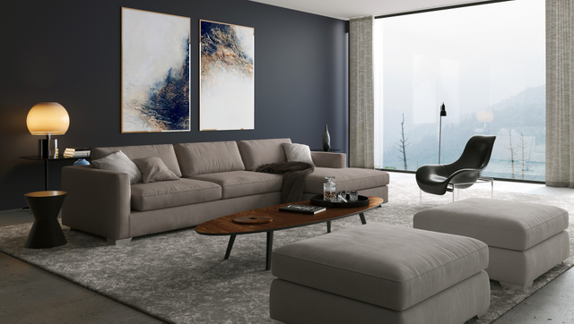 Italian Design Living Room Home Grey Fabric Chaise Sofa