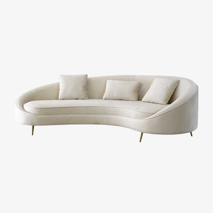 Modern Velvet Three-seater Upholstered Curved Sofa Couch 
